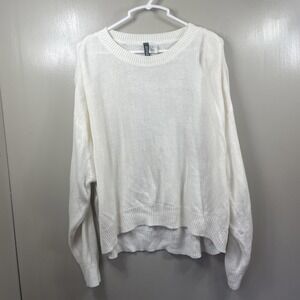 H&M Divided Womens XL White Oversized Lightweight Knit Crewneck Sweater 09025183